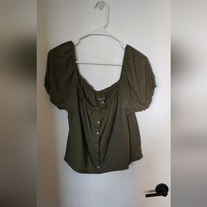 American Eagle Outfitters Olive Puff Sleeve Blouse